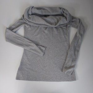 Ann Taylor Silver Metallic Knit Top Sexy Bare Shoulder Cowl Size SP EUC